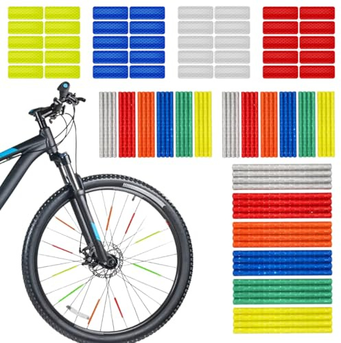 AVUELOI 72 pezzi Raggi Riflettenti per Biciclette e 40 adesivi riflettenti di avvertimento, Riflettori per Raggi Bici in ABS Copriraggi Bici per a tutti i tipi di bicicletta