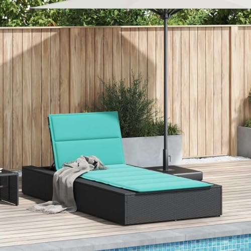 KGHFDVB Lettino prendisole con cuscino sospeso in polyrattan nero, schienale regolabile in 3 posizioni, telaio in acciaio verniciato a polvere, cuscino spesso imbottito per una seduta comoda