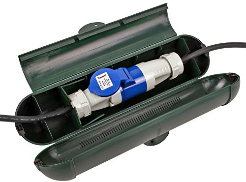 Sicherheitsbox für CEE Kupplungen , wasserdicht , mit Schloß | Für CEE-Kupplungen & Stecker, Länge 36 cm, Ø 11 cm – geeignet für Baustelle, Camping und Garten