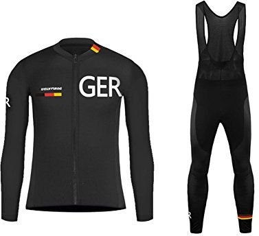 UGLY FROG Herren Radtrikot Set Fahrrad Trikot Langarm + Radhose mit Sitzpolster Fahrradbekleidung MTB Sportanzug Fleecefutter