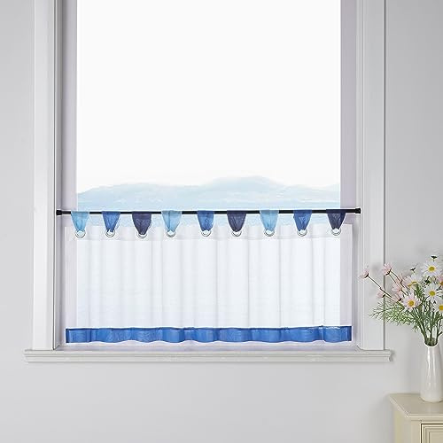 ESLIR Scheibengardine mit Schlaufen Vorhang Küche Bistrogardinen Transparent Stores Gardinen Kurzgardine Voile Blau HxB 45x120cm1 Stück