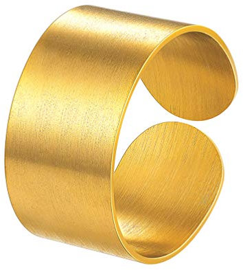 PROSTEEL 18k vergoldet offener Ring Damen Herren gebürstet verstellbar Bandring Fingerring Matt Ring 10mm breit Ehering Verlobungsring für Valentinstag