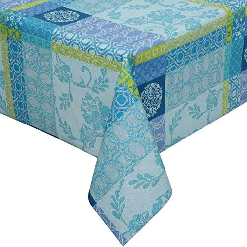 100% Baumwolle Meterware Tischdecke Stofftischdecke Breite und Länge wählbar Torino Jacquard Blau Grün 120 x 150 cm Eckig Lotus Effekt