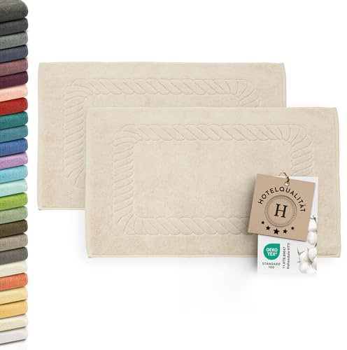 ZOLLNER Uppsättning av 2 badmattor – mjuka och absorberande duschmattor – tvättbar upp till 95 °C – bomull – 50 x 70 cm i cappuccino