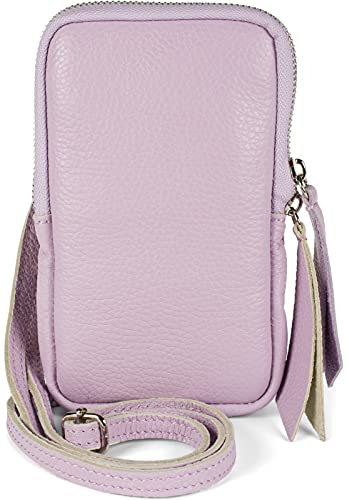 styleBREAKER bolso móvil de cuero de las señoras con la superficie granulada, cremallera, cuero genuino mini bolsa 02012374, color:Lila