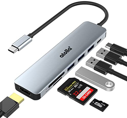USB C Hub, atolla 7-in-1 Type C Hub with 4K HDMI Adapter, 100W Power Delivery Port, 3 USB 3.0 Ports, SD/TF Card Reader, USB C Multiport Adapter for MacBook Pro Air, Surface Pro, iPad Pro, XPS and more