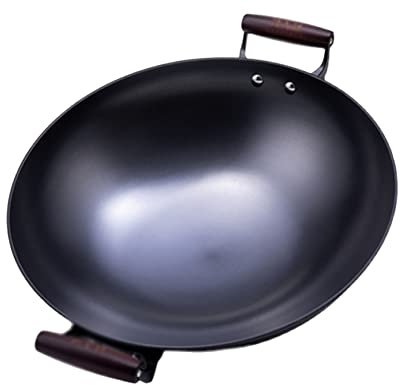 YYUINU Wok De Hierro Fundido, Olla De Wok De Hierro Fundido De Doble Oreja, Wok De Hierro Grande para El Hogar,46cm