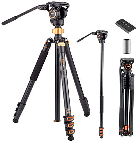 Trépied Vidéo, Refoni A245P Trépied pour caméra Monopode, 190cm trépied en Aluminium avec Tête Fluide pour DSLR, caméscopes, Capacité de Charge 6 Kg