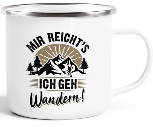 MoonWorks® Emaille-Tasse Wanderer Mir reichts ich geh wandern Geschenke für Wanderfreunde Outdoor Emaille-weiss-silber standard