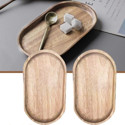 Kisbeibi 2Pcs Oval Wood Tray Set, Japanese Style Oval Shape Serving Tray Food Plate, Wooden Dessert Plate Holder, Decorative Tray for Food BBQ Cheese Sushi Snack(Dark Brown)