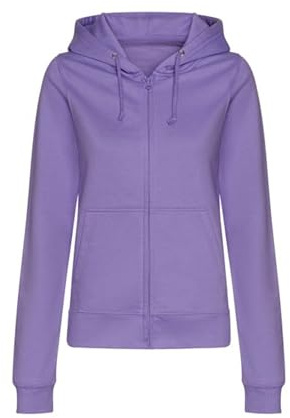 Aremie Ladies Plain Zip Up Hoodie, Womens Zipped Sweatshirt Jacket, Hooded Jumper, Fleece Lined Hoody - Digital Lavender Lilac Purple (L)