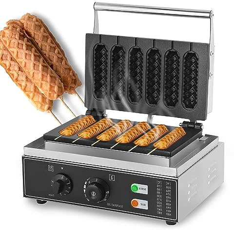 Machine de fer à gaufres à hot-dog français commerciale Machine électrique antiadhésive pour chien de maïs 1550W 5 PCS HotDog Cheese Stick Press Iron, 50-300℃ Temp Control, 5-min Timer French 6pcs