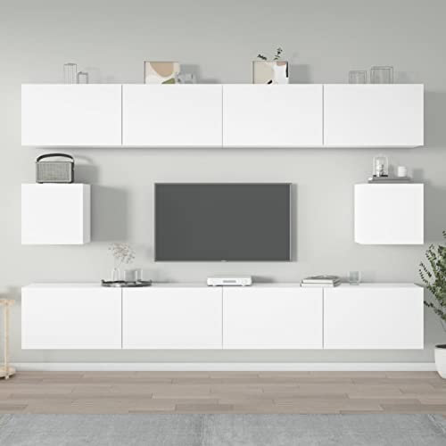 NITCA Set di Mobili Porta TV 6 pz, Set Mobile TV in Legno, Parete Attrezzata Soggiorno Moderna, Base TV Sala da Pranzo, Bianco 100x30x30 cm Tipo 2