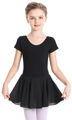 Phoeswan Toddler Girls Ballet Leotards with Skirt Short Sleeve Ballerina Dance Dress Outfit