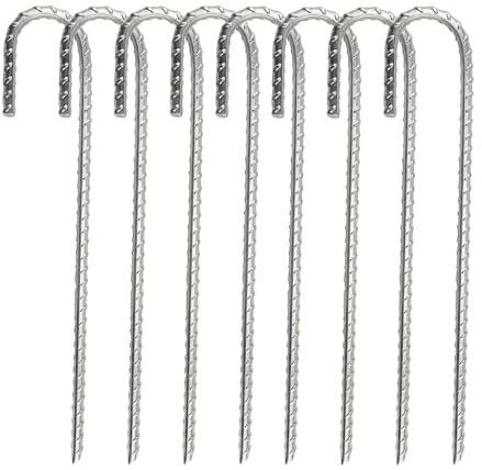 Zeltheringe, Campingheringe for harten Boden for Zelte, Erdnägel, robuste Zeltheringe, Zeltheringe aus verzinktem Stahl, Campingheringe, Bewehrungsstahl, J-Haken, Bodenanker