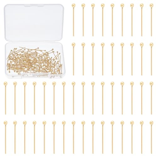 UNICRAFTALE 150 Stück 24K Vergoldete Kopfstifte Edelstahl Kugelkopfstifte 15-18mm Gerader Kopfstift Ösenstifte Metall Endkopfstifte Beschläge Für Die Herstellung von Schmuck