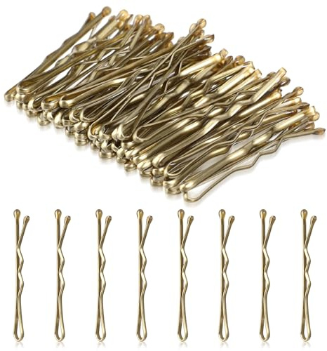 AOZUO Klein Haarklammern, 50 Stück, Mini Bobby Pins, Gewellte Haarnadeln, Haarspangen aus Metall für Frauen, Mädchen und Kinder (Gold)