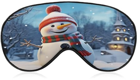 Schlafmaske „Happy Snowman – Lichtblockierende Schlafaugenmaske „Happy Snowman, Augenabdeckung mit verstellbarem Riemen, Augenschutz für den Schlaf
