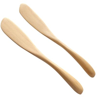 OKUMEYR Couteaux à Beurre en Bois Beige 4 Pièces, Étaleurs à Confiture et Tartineurs pour Fromage et Purée D'avocat, Cuisine et Boutiques Alimentaires