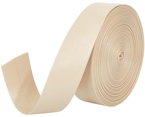 GORGECRAFT Fällbara läderremsor 5 m x 25 mm x 1 mm konstläder trimtejp platt lädersladd textur lammskinn trimrem i PU-läder för gör-det-själv sömnad hantverk beige