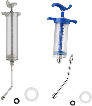 Yoogeer Lot de 2 seringues avec 2 buses de rinçage réglables et réutilisables pour chèvre, cheval, mouton, chien, cochon, chat (50 ml + 100 ml)