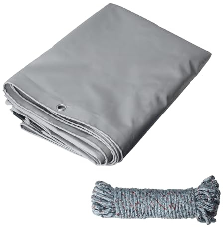 COEWUR Lona Impermeable Exterior 420 g/m² Lona de Protección con Ojales y 10m Cuerda 2 x 3m Lonas Resistente a Los Rayos UV para Piscina Coche Barco Madera Muebles de Jardín (Gris)