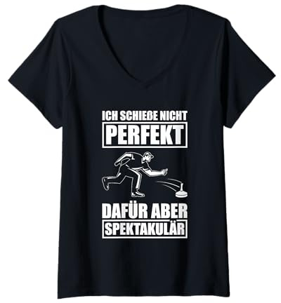 Damen Nicht perfekt Stockschießen Eisstockschießen T-Shirt mit V-Ausschnitt