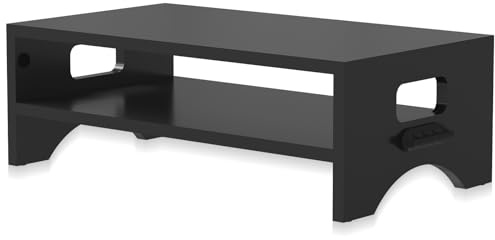 Pholiten Monitorständer, Computermonitore Monitorständer mit 2 Ebenen, Bildschirmständer Laptop Tisch Lapdesk Laptoptisch für Laptop Computer, 30 kg Tragkraft, Schwarz (H140mm)