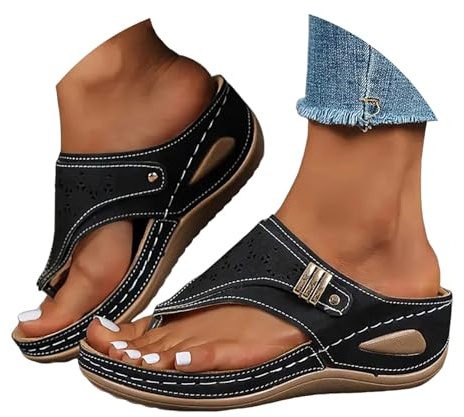 Sandales Compensées Femme été Confortable Plateforme Orthopédique Avec Support Pantoufles en Cuir Mode Tongs de Marche À Bout Ouvert