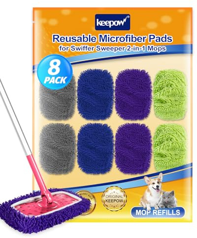 KEEPOW 8er Wiederverwendbare Bodentücher für Swiffer Bodenwischer Nass | 4 Farben, Zoniert für den Einsatz, waschbare Tücher für Swiffer Feuchte Bodentücher, Chenille-Material, 5× Reinigungskraft