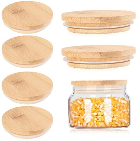 BieMian Bamboo lid is compatible with Gü jars, 6 sets of bamboo glass jars with silicone sealing rings, reusable cheesecake tin bamboo lid, compatible with Gü jars, dessert jars, sealed glass jars