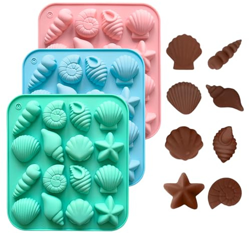HORREX 3 stycken silikonform fisk mussla silikonform silikon chokladform fisk 3D hav djur silikon bakformar olika havsfiskformar för hemlagad kakdekoration, choklad