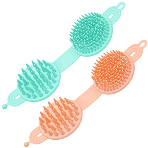 Hårbottenmassör, 2-pack huvudmassageapparat hårbottenborste TPR mjuk gummiskrubbskrubbare för hårbotten exfoliator, mjällborttagning, hårväxt, schampoborste våt och torr duschkam för män kvinnor barn