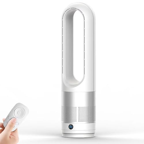 Ventilador Moderno sin aspas, Ideal para Enfriar y Calentar el hogar y la Sala de Estar. Torre oscilante de 80° sin aspas, con 3 Niveles de Calor, 8 velocidades, Temporizador de 8