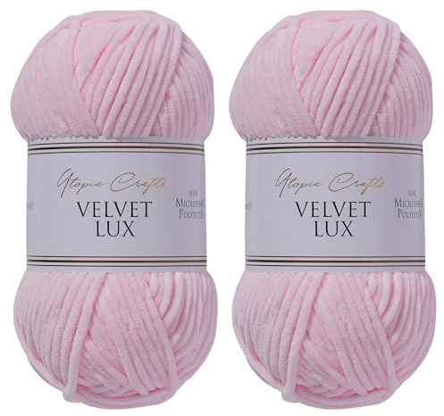 Utopia Crafts Velvet Lux Chenille Super Soft Chunky Yarn for Knitting and Crochet 2x 100g (Pink Swan)