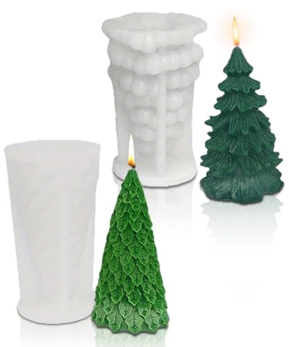 Mecmbj 2pcs Stampi per Candele Albero di Natale, Stampi in Silicone, DIY 3D Stampo in Silicone per Albero, per Realizzare Candele, Saponi, Decorazioni Natalizie(Albero di Nataale)