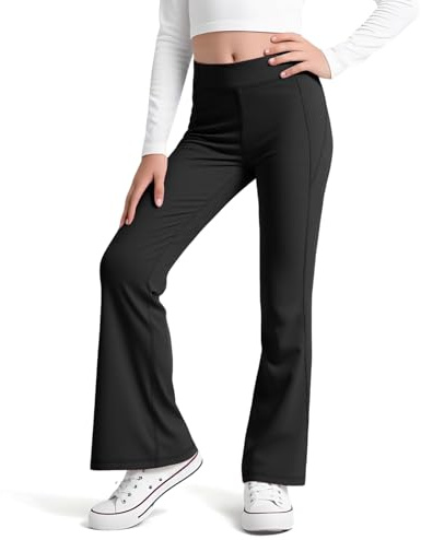 Domueay Termiska utsvängda byxor leggings flickor kläder för 5-14 år, svart, 6-7 år