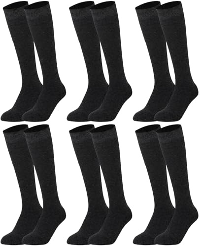 Donvuka 6 Paar Kompressionsstrümpfe Damen und Herre Flug, Komfort Stützstrümpfe mit Elastisch15-25mmhg,Schwarzer Compression Socks für Laufen, Sport, Flug, Reisen
