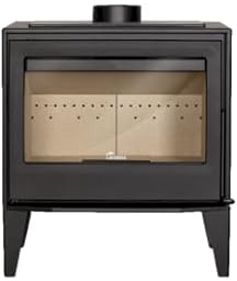 ESTUFA DE ACERO A LEÑA CON PUERTA EN HIERRO FUNDIDO MODELO MARTINA 14KW