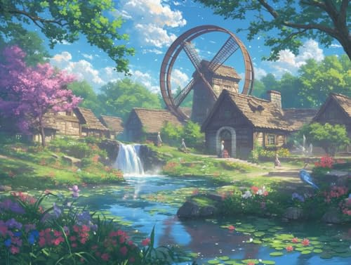 Paint by Numbers for Adults Kits, Landscape Windmill Painting by Number Kits On Canvas, Without Frame DIY Color Oil Painting Acrylic Paints for Boys Girls Kids Gifts, Home Wall Decor 50x65cm B-378
