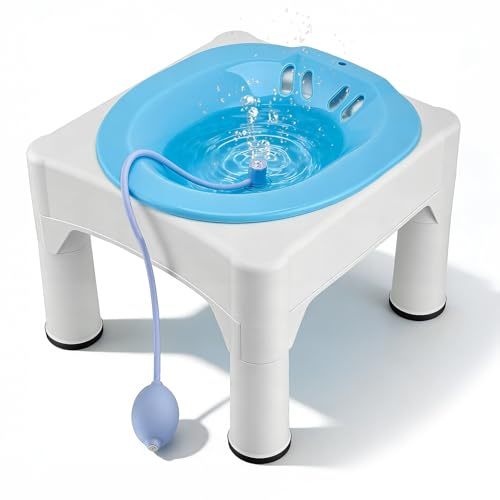 Sitzbadewanne für Toilette Erwachsene – Tragbares Sitzbad mit Hocker & Spülfunktion, Abnehmbar für Hämorrhoiden Behandlung & Wochenbettpflege