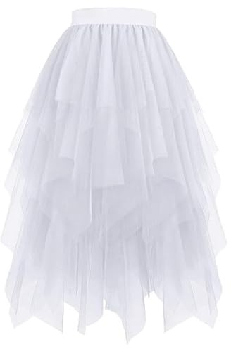 2026 Donna Gonna Irregolare Tutu Lunga Elastica Tutu A-Line Gonne Midi Donna Irregolare Strati Gonna gonne a Balze a Strati, gonne Midi Svasate, per Feste e Balli scolastici (White, M)
