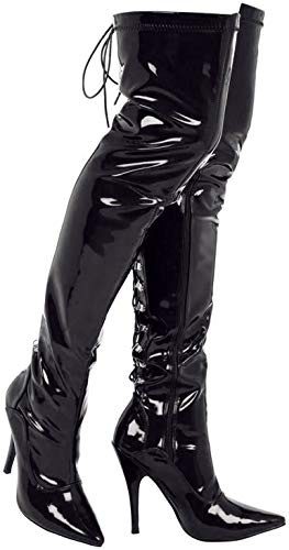 (BS12748) - NEW Womens Ladies Sexy Thigh HIGH Kinky Fetish Over THE Knee Stiletto Heel Full Hook LACE UP and Side Zip Boots Size UK 4,5,6,7,8