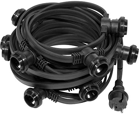 SKYLANTERN Ghirlanda Guinguette IP65, 10 m, colore nero, collegabile, ghirlanda luminosa per lampadina E27, 10 bulbi, ghirlanda di veranda esterna per terrazza giardino bar