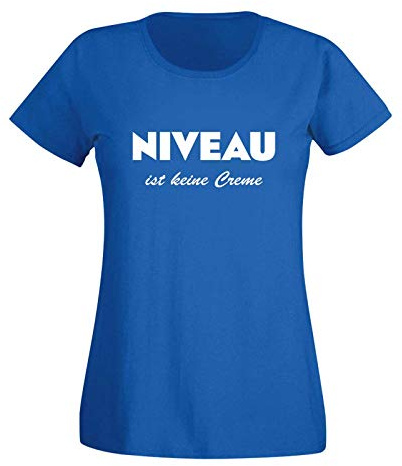 T-Shirt Niveau ist Keine Creme Spruch Humor Fun-Shirt 15 Farben Damen XS - 3XL Haut Creme Logo witzig lustig Party feiern Malle, Größe:L, Farbe:Royalblau - Logo Weiss