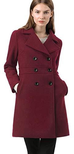 Allegra K Donna Cappotto Manica Lunga Trench Lungo Doppiopetto con Risvolto Intagliato Inverno Vino Rosso XS