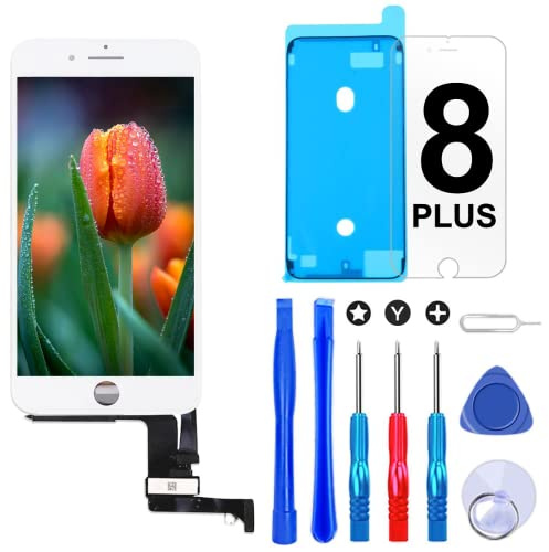 Display für iPhone 8 Plus Weiß LCD Bildschirm Touchscreen Digitizer Ersatz | HD LCD, feines sensibles Touch, stabil langlebig, 3D Touch, Reparaturset, Schutzglas und Dichtung für Bildschirmreparatur