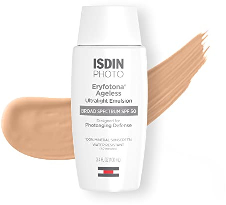 ISDIN Eryfotona Ageless SPF 50 (3.4 Fl Oz) | Tinted Mineral Sunscreen for Face with Zinc Oxide | Anti-Aging Sunscreen with DNA Repairsomes & Vitamin E | No White Cast, Dermatologist Recommended