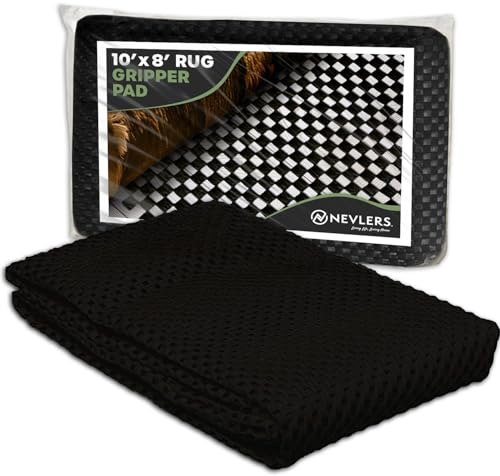 Nevlers Black Non Slip Rug Pad 8 x10 Ft | PVC Rug Grippers for Area Rugs on Hardwood Floors & Other Surfaces | Customizable Anti Skid Rug Gripper | Non Slip Rug Pads & Rug Stoppers to Prevent Sliding