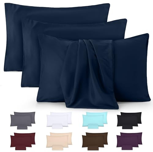 Utopia Bedding - 4 Pack Pillow Cases - OEKO-TEX - Standard Size 50x75 cm - 100% Brushed Microfiber Pillowcases with Envelope Closure, pillows not included - Wrinkle, Fade, & Stain Resistant - Navy